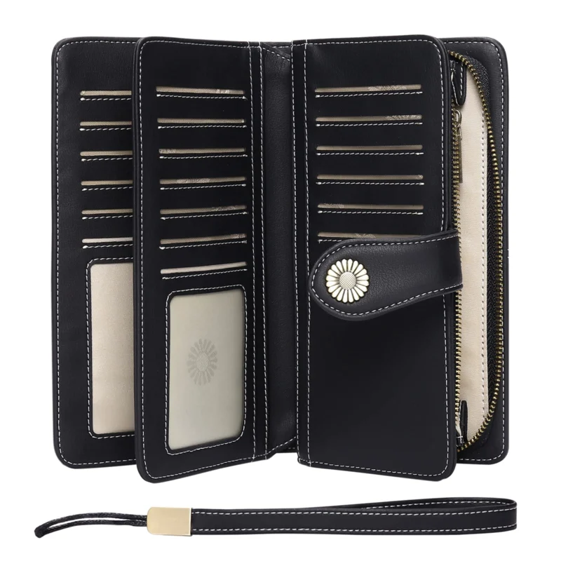 Leather Wallet Large Clutch RFID Protection Blocking Large Capacity Long Purse with 24 Card Slots