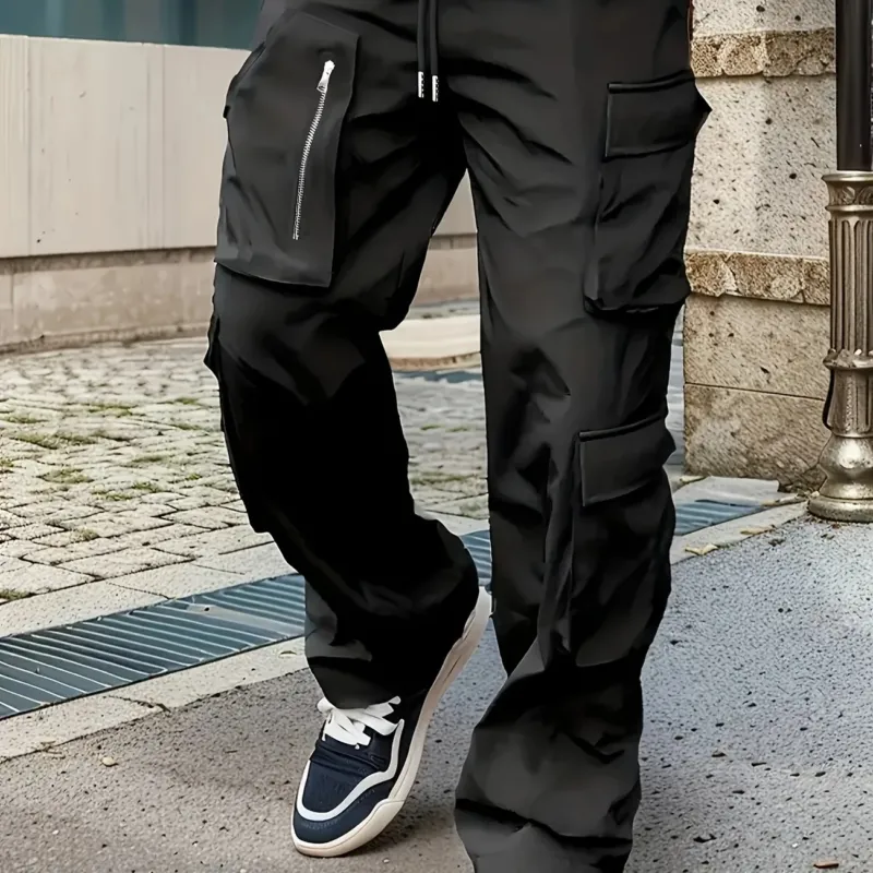 Herren Weite Cargo-Jogginghose mit multifunktionalen Taschen, Reißverschlussdetail und Kordelzugbund Echo Archiv