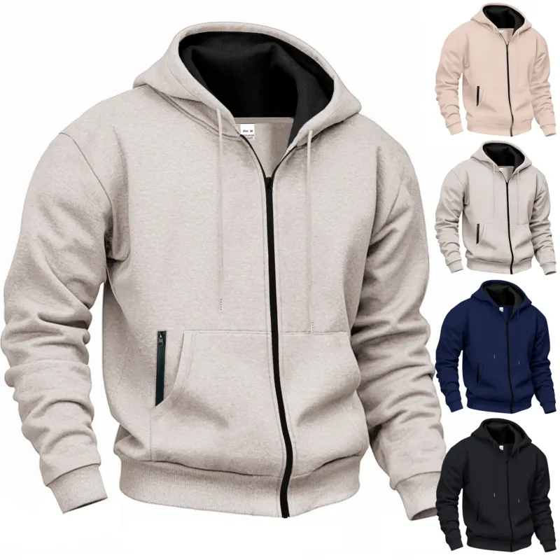 Herren Kapuzenpullover mit hoher Kragen- und doppellagiger Kapuze – Cavarno